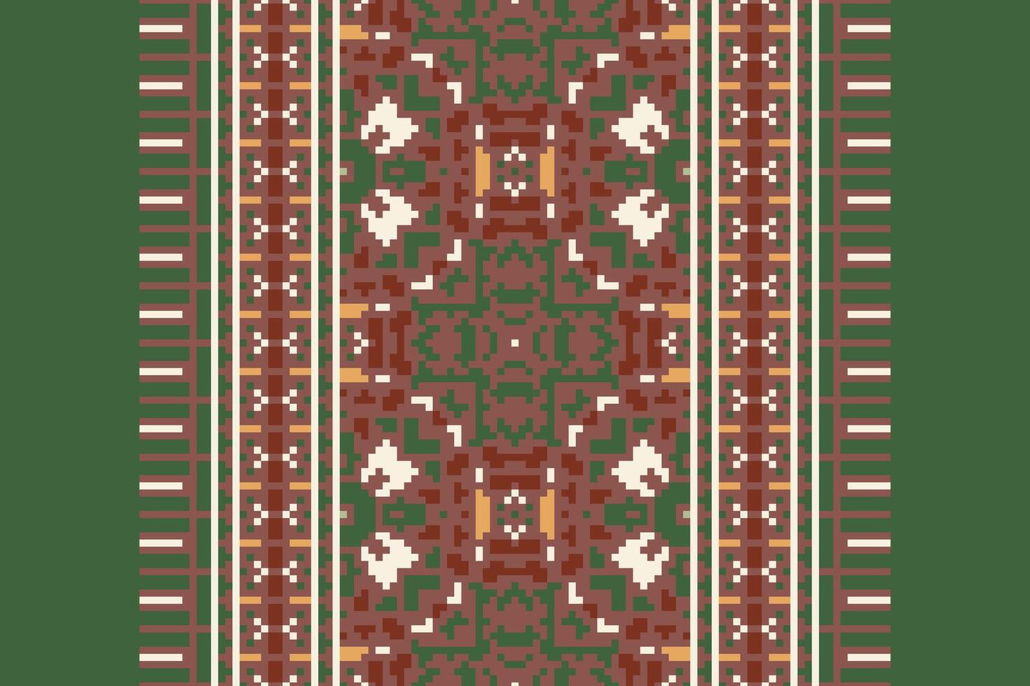 Pixel Cross Stitch pattern with Floral Designs. Traditional cross stitch needlework. Geometric Ethnic pattern, Embroidery, Textile ornamentation, fabric, Hand stitched pattern, Cultural stitching vector