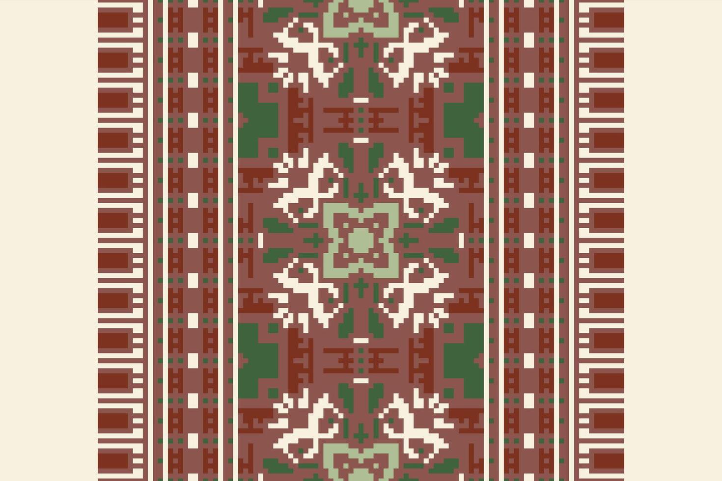 Pixel Cross Stitch pattern with Floral Designs. Traditional cross stitch needlework. Geometric Ethnic pattern, Embroidery, Textile ornamentation, fabric, Hand stitched pattern, Cultural stitching vector