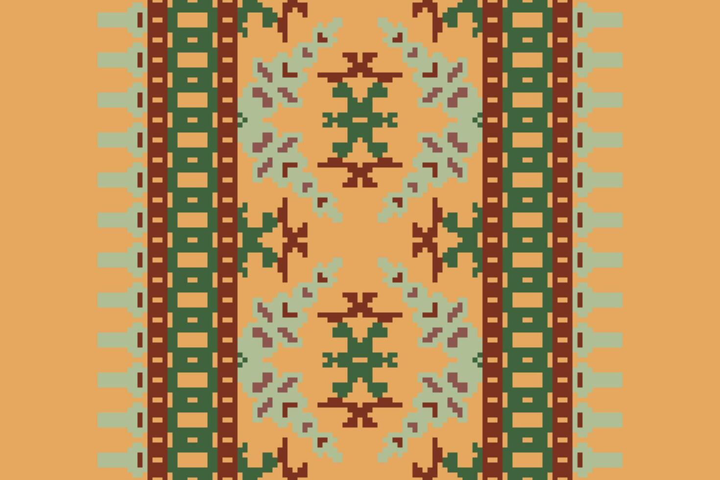 Pixel Cross Stitch pattern with Floral Designs. Traditional cross stitch needlework. Geometric Ethnic pattern, Embroidery, Textile ornamentation, fabric, Hand stitched pattern, Cultural stitching vector