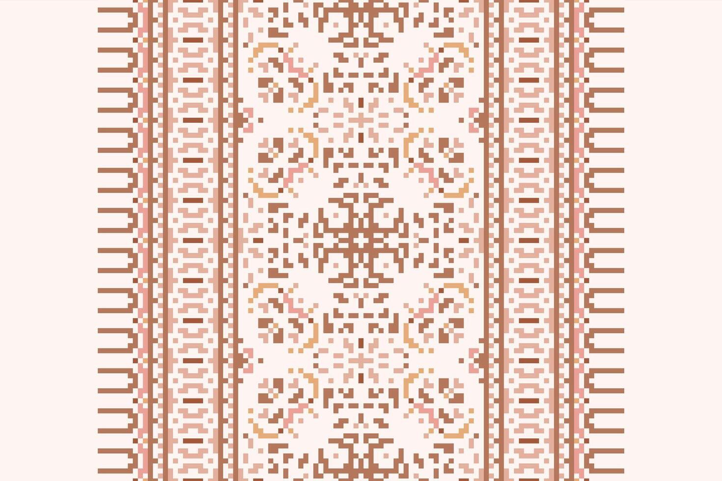Pixel Cross Stitch pattern with Floral Designs. Traditional cross stitch needlework. Geometric Ethnic pattern, Embroidery, Textile ornamentation, fabric, Hand stitched pattern, Cultural stitching vector
