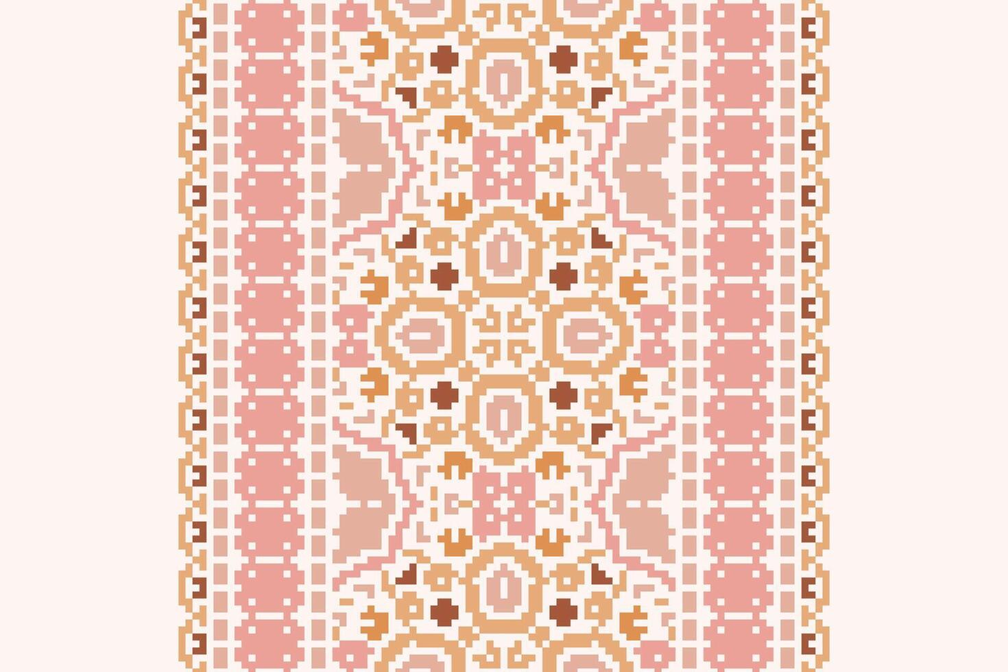 Pixel Cross Stitch pattern with Floral Designs. Traditional cross stitch needlework. Geometric Ethnic pattern, Embroidery, Textile ornamentation, fabric, Hand stitched pattern, Cultural stitching vector
