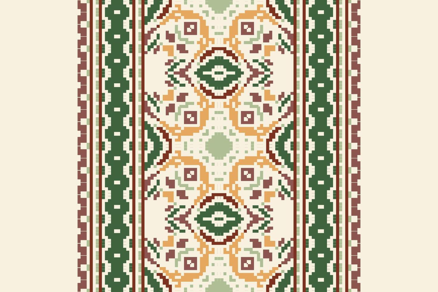Pixel Cross Stitch pattern with Floral Designs. Traditional cross stitch needlework. Geometric Ethnic pattern, Embroidery, Textile ornamentation, fabric, Hand stitched pattern, Cultural stitching vector