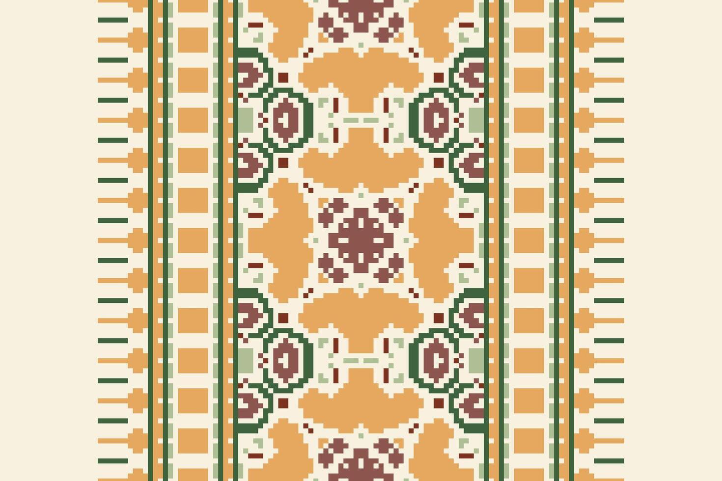 Pixel Cross Stitch pattern with Floral Designs. Traditional cross stitch needlework. Geometric Ethnic pattern, Embroidery, Textile ornamentation, fabric, Hand stitched pattern, Cultural stitching vector