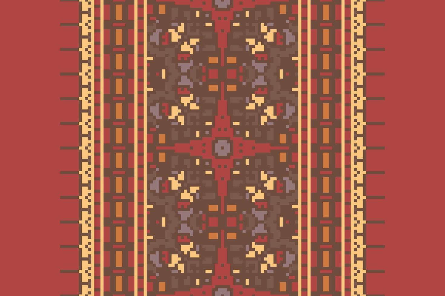 Pixel Cross Stitch pattern with Floral Designs. Traditional cross stitch needlework. Geometric Ethnic pattern, Embroidery, Textile ornamentation, fabric, Hand stitched pattern, Cultural stitching vector