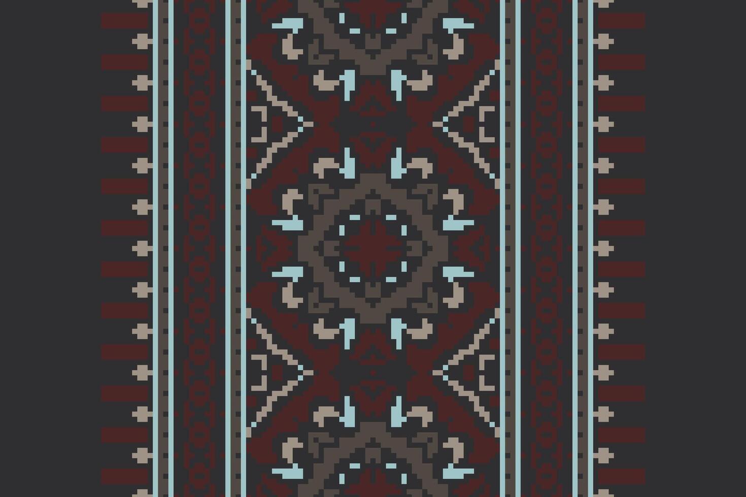 Pixel Cross Stitch pattern with Floral Designs. Traditional cross stitch needlework. Geometric Ethnic pattern, Embroidery, Textile ornamentation, fabric, Hand stitched pattern, Cultural stitching vector