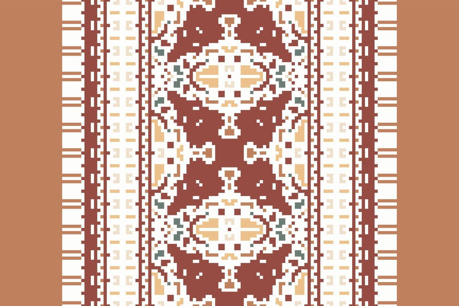 Pixel Cross Stitch pattern with Floral Designs. Traditional cross stitch needlework. Geometric Ethnic pattern, Embroidery, Textile ornamentation, fabric, Hand stitched pattern, Cultural stitching vector