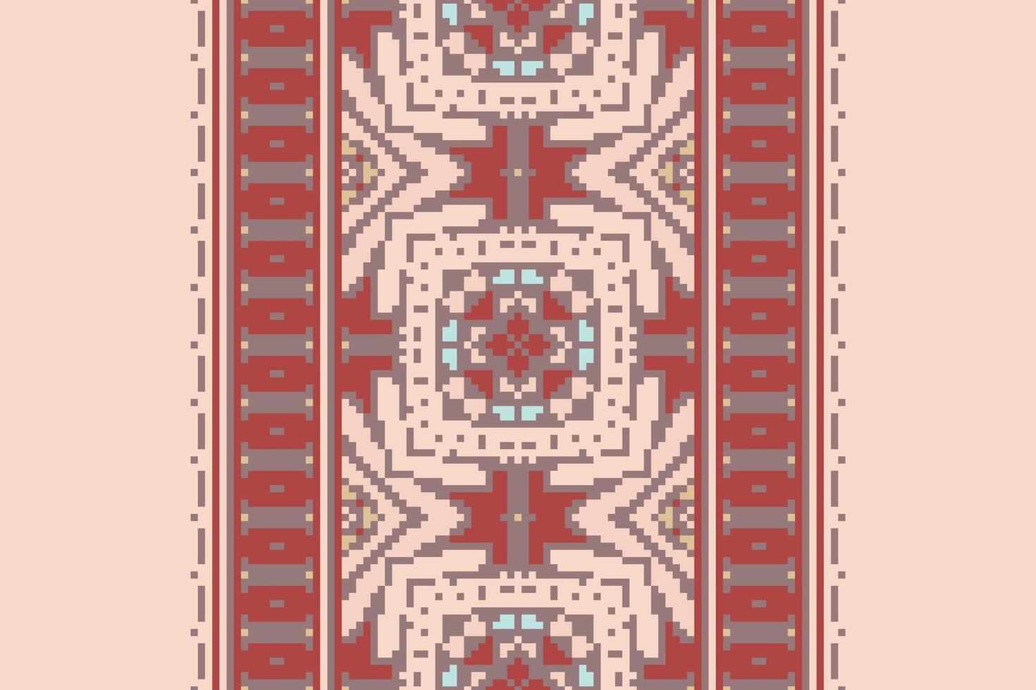 Pixel Cross Stitch pattern with Floral Designs. Traditional cross stitch needlework. Geometric Ethnic pattern, Embroidery, Textile ornamentation, fabric, Hand stitched pattern, Cultural stitching vector