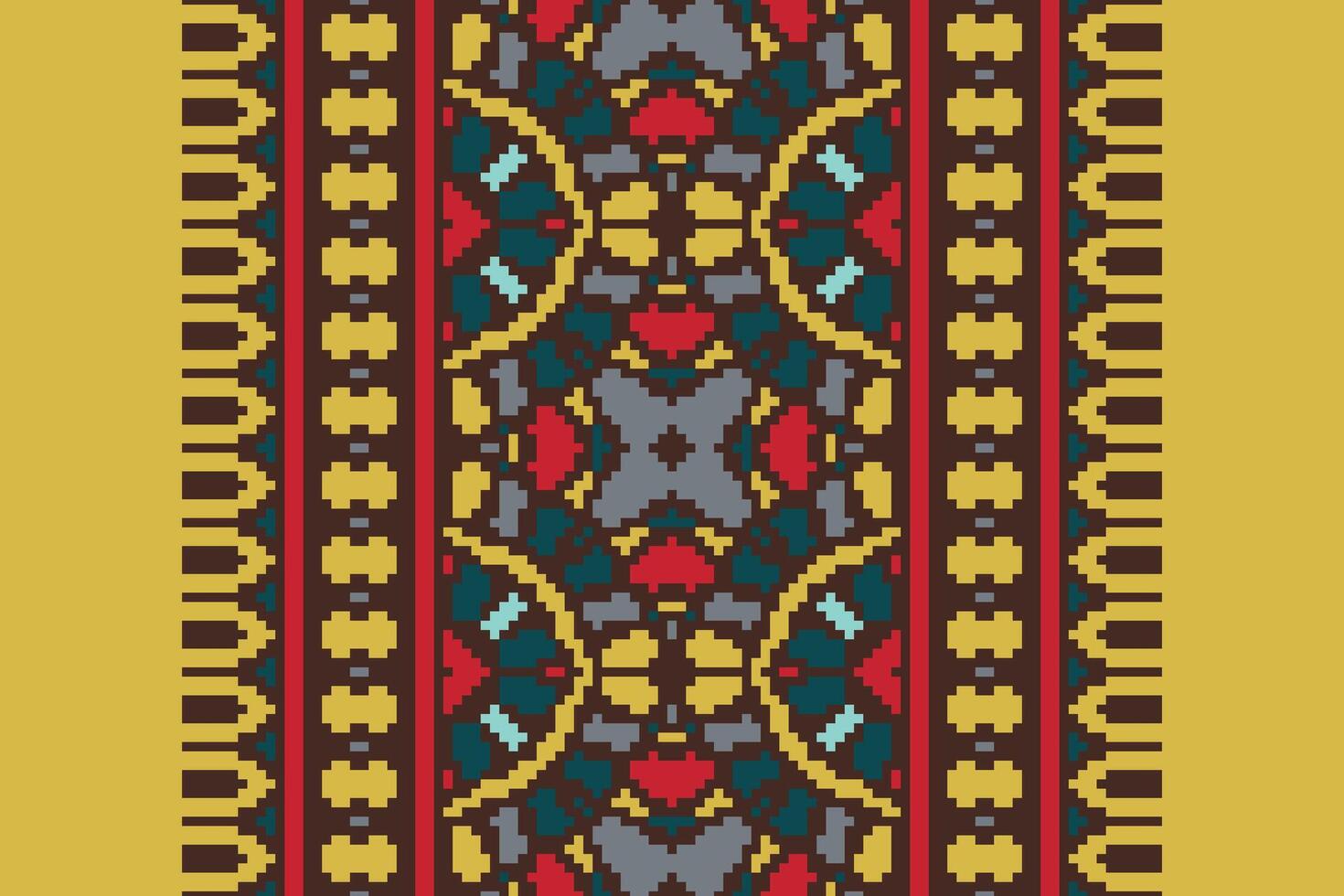 Ghagra Pattern Seamless Bandana print silk Motif embroidery, Pixel Ikat embroidery Design for Print endless arabesque cloth dupatta shawl bandana print silk kurta men vector