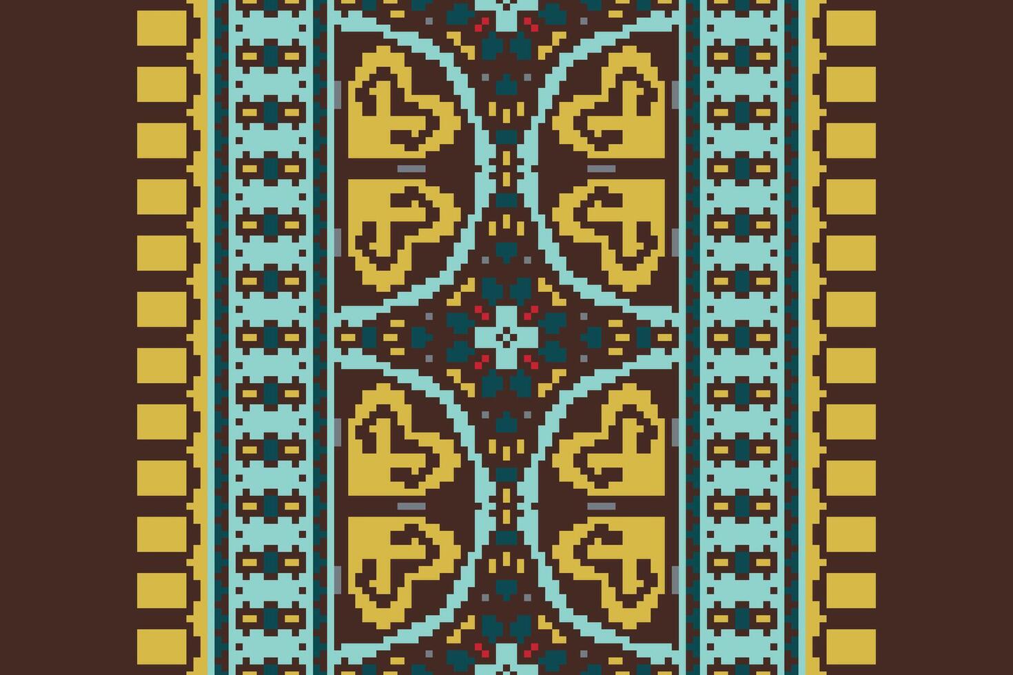 Ghagra Pattern Seamless Bandana print silk Motif embroidery, Pixel Ikat embroidery Design for Print Texture fabric saree sari carpet. kurta patola saree vector