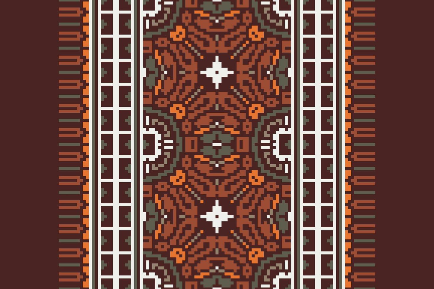 Motif folklore pattern Seamless Bandana print silk Motif embroidery, Pixel Ikat embroidery Design for Print Texture fabric saree sari carpet. kurta patola saree vector