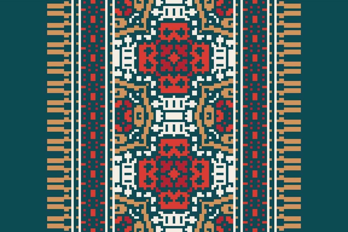 Motif folklore pattern Seamless Bandana print silk Motif embroidery, Pixel Ikat embroidery Design for Print pattern vintage flower folk navajo patchwork pattern vector