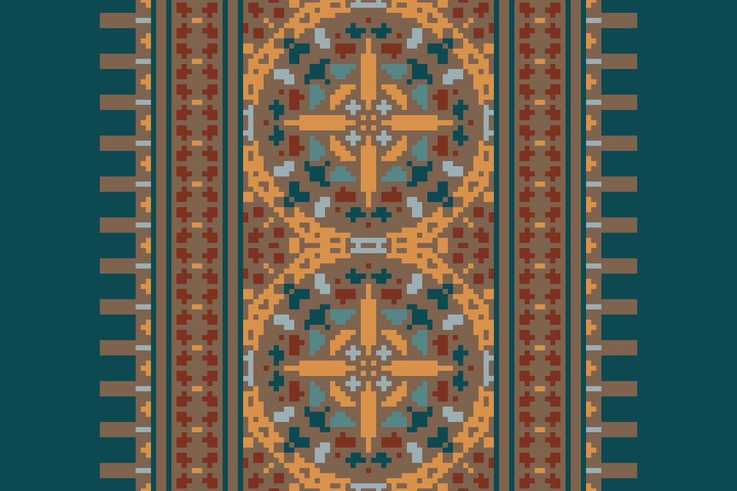 Motif folklore pattern Seamless Mughal architecture Motif embroidery, Pixel Ikat embroidery Design for Print Texture fabric saree sari carpet. kurta patola saree vector