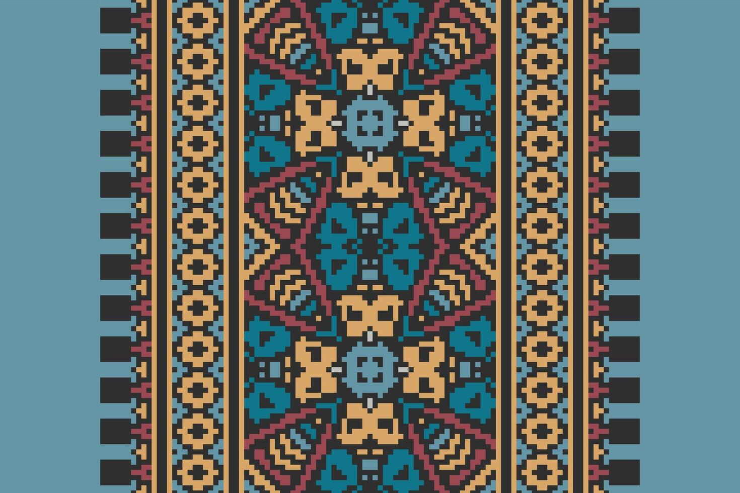 Silk fabric Patola sari Pattern Seamless Native American, Motif embroidery, Pixel Ikat embroidery Design for Print tapestry floral kimono repeat pattern lacing spanish motif vector