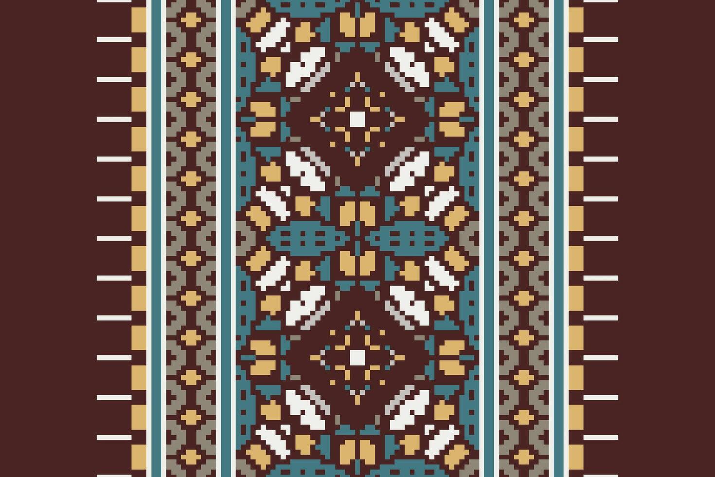 Silk fabric Patola sari Pattern Seamless Bandana print silk Motif embroidery, Pixel Ikat embroidery Design for Print tapestry floral kimono repeat pattern lacing spanish motif vector