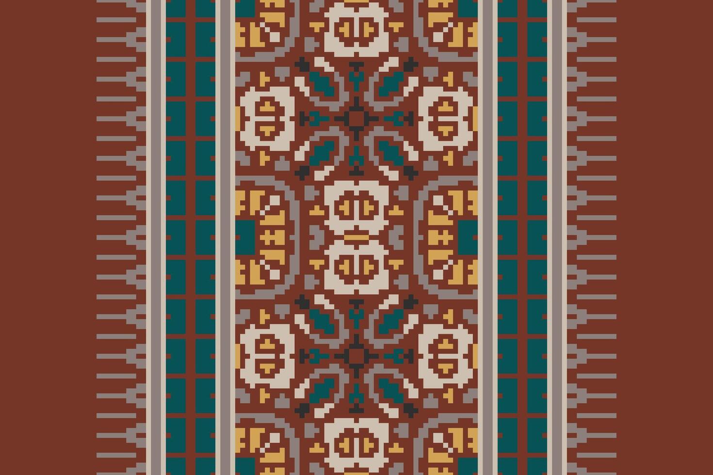 Silk fabric Patola sari Pattern Seamless Bandana print silk Motif embroidery, Pixel Ikat embroidery Design for Print indonesian batik motif embroidery native american kurta mughal design vector