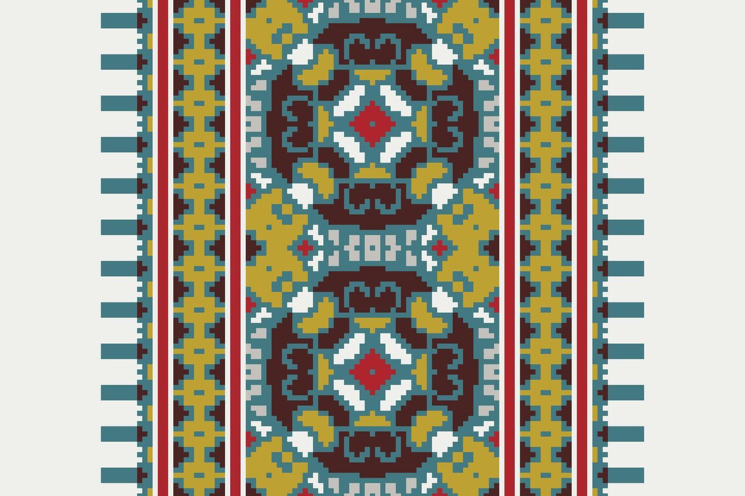 Silk fabric Patola sari Pattern Seamless Bandana print silk Motif embroidery, Pixel Ikat embroidery Design for Print pattern vintage flower folk navajo patchwork pattern vector