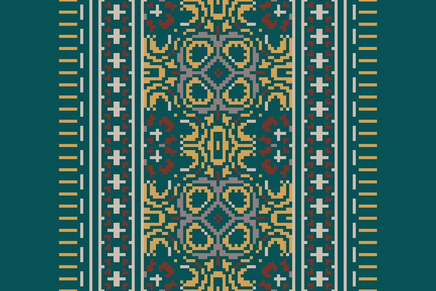 Silk fabric Patola sari Pattern Seamless Bandana print silk Motif embroidery, Pixel Ikat embroidery Design for Print tie dyeing pillowcase sambal puri kurti mughal architecture vector