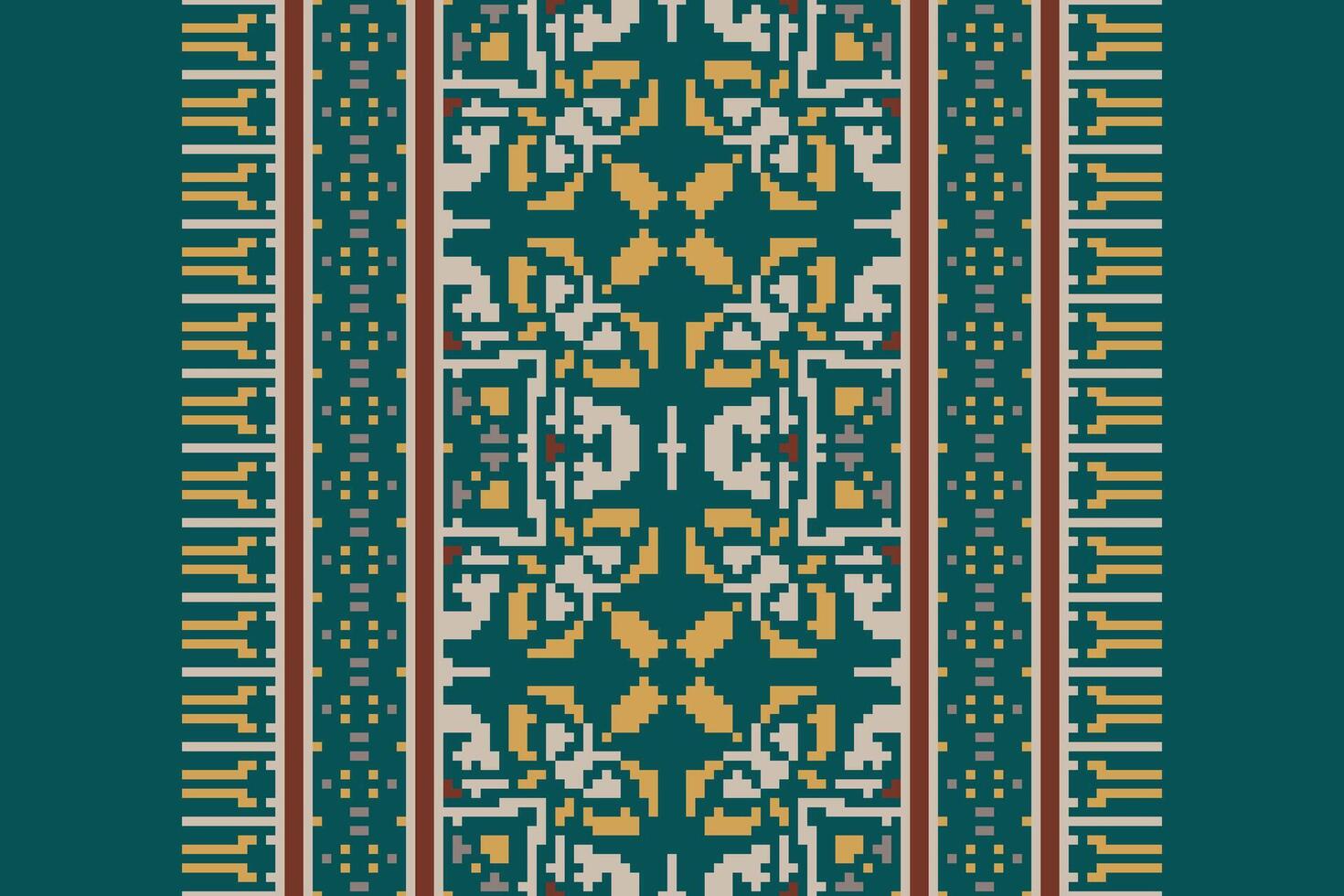 Silk fabric Patola sari Pattern Seamless Bandana print silk Motif embroidery, Pixel Ikat embroidery Design for Print indigenous art aboriginal art pattern floral kurti mughal border vector