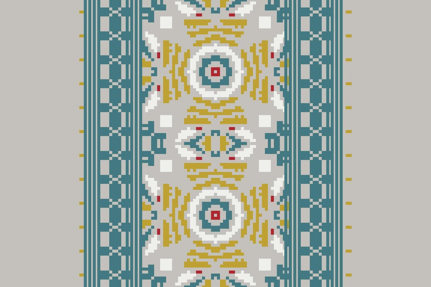 Silk fabric Patola sari Pattern Seamless Bandana print silk Motif embroidery, Pixel Ikat embroidery Design for Print figure tribal ink on cloth patola sari vector
