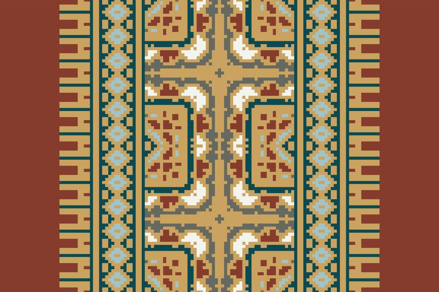 Silk fabric Patola sari Pattern Seamless Mughal architecture Motif embroidery, Pixel Ikat embroidery Design for Print jacquard slavic pattern folklore pattern kente arabesque vector
