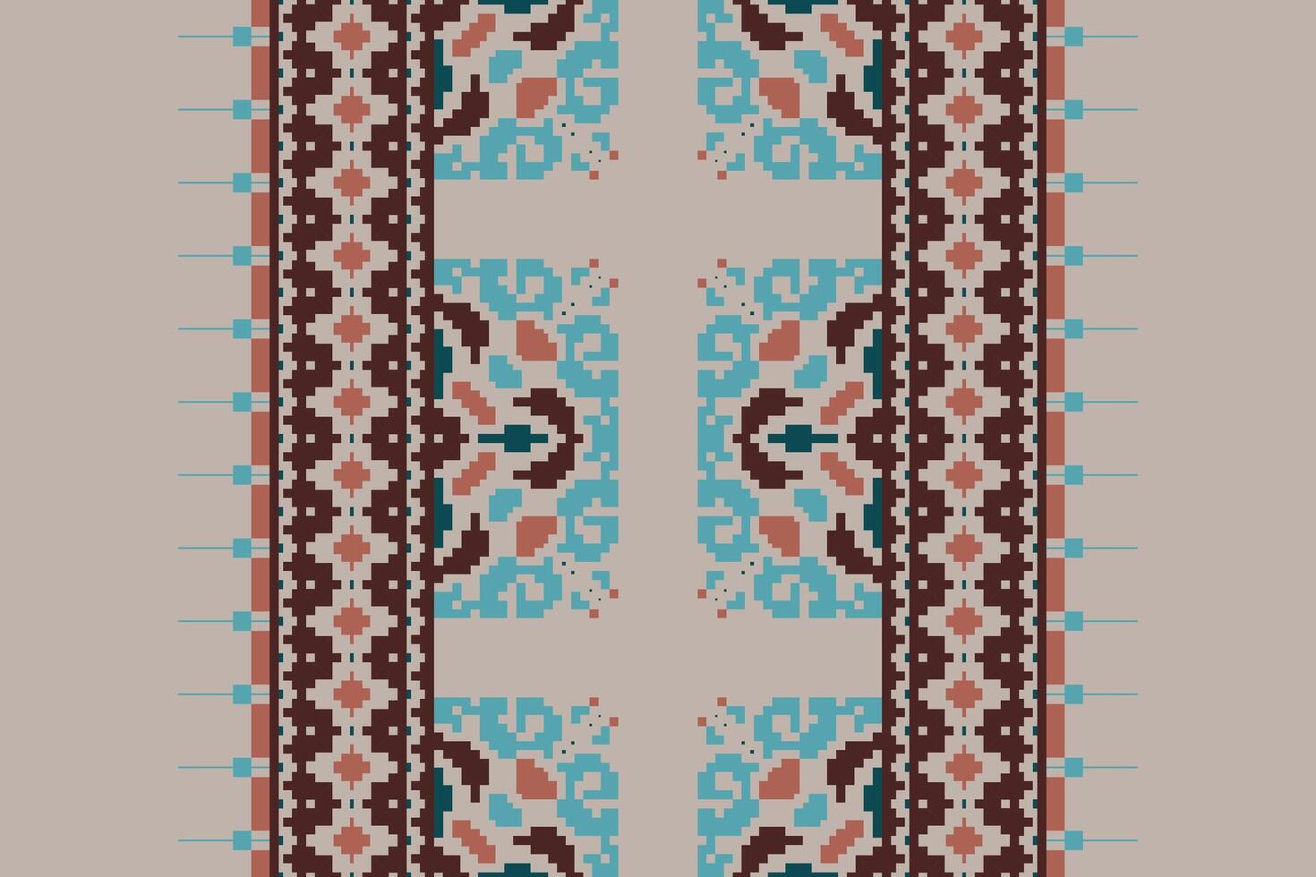 Nordic pattern Seamless Mughal architecture Motif embroidery, Pixel Ikat embroidery Design for Print Texture fabric saree sari carpet. kurta patola saree vector
