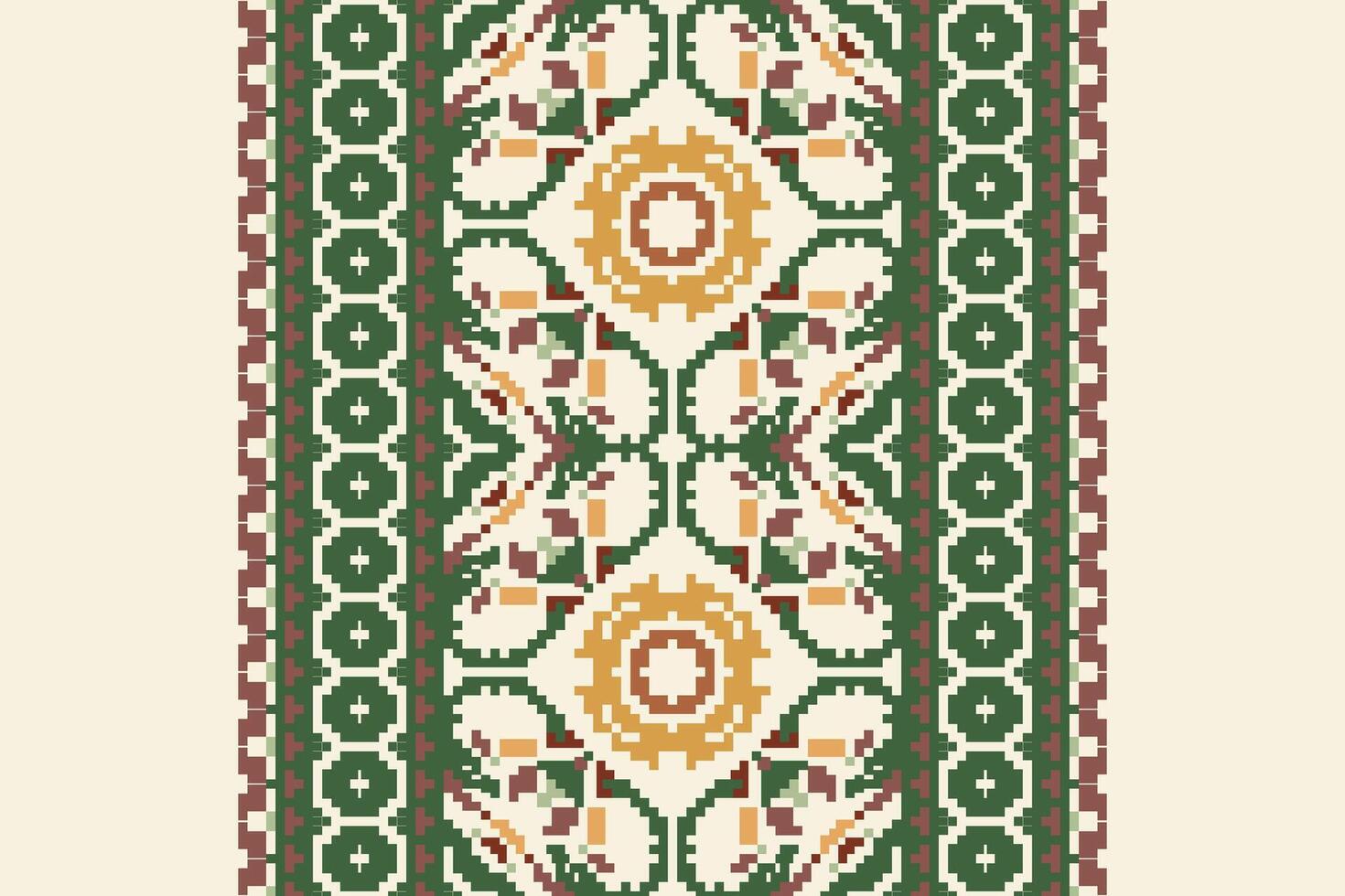 Navajo pattern Seamless Bandana print silk Motif embroidery, Pixel Ikat embroidery Design for Print indonesian batik motif embroidery native american kurta mughal design vector