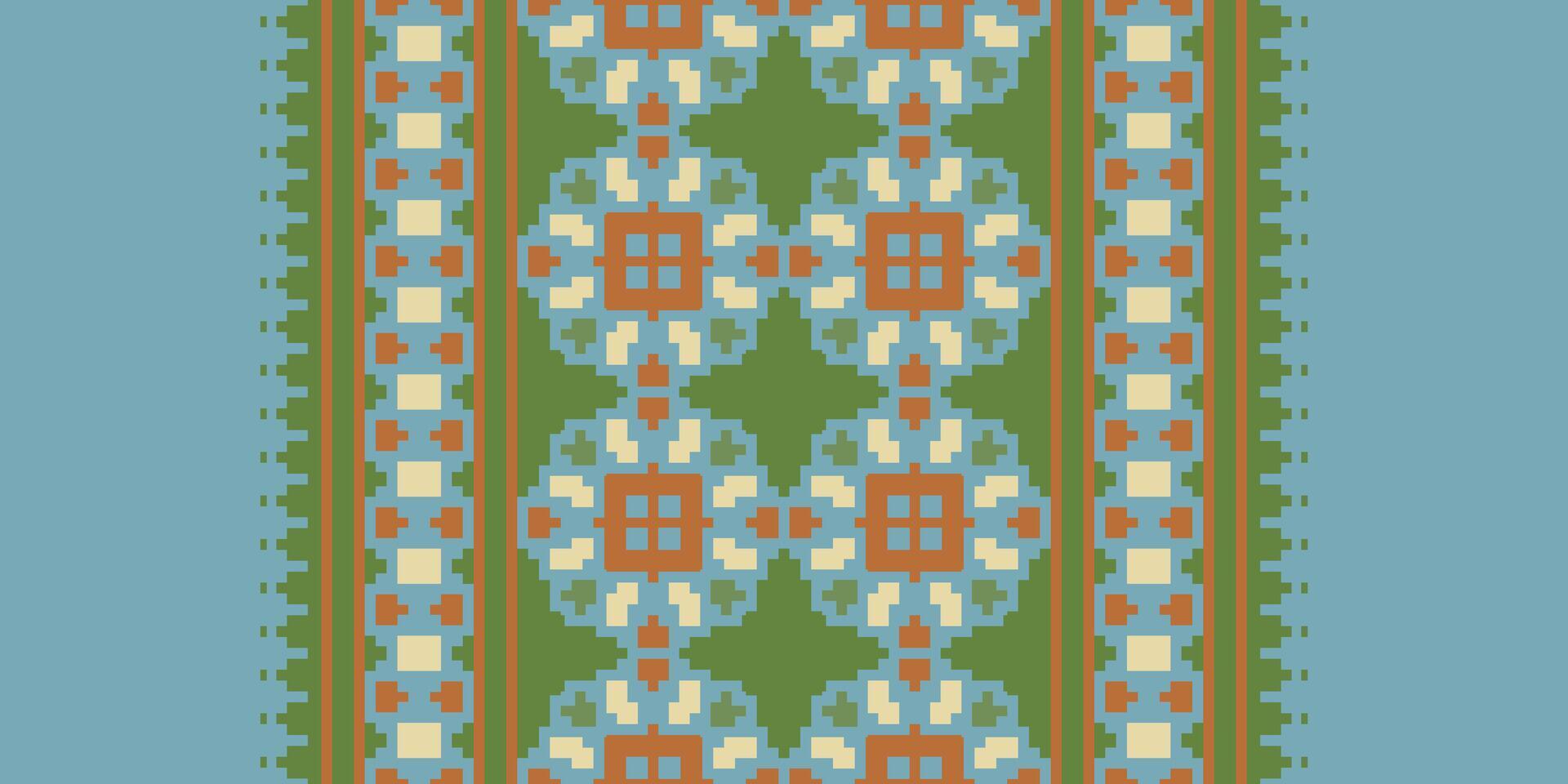 Navajo pattern Seamless Bandana print silk Motif embroidery, Pixel Ikat embroidery Design for Print indonesian batik motif embroidery native american kurta mughal design vector