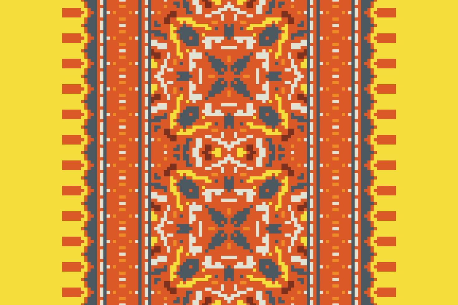 Navajo pattern Seamless Mughal architecture Motif embroidery, Pixel Ikat embroidery Design for Print Texture fabric saree sari carpet. kurta patola saree vector