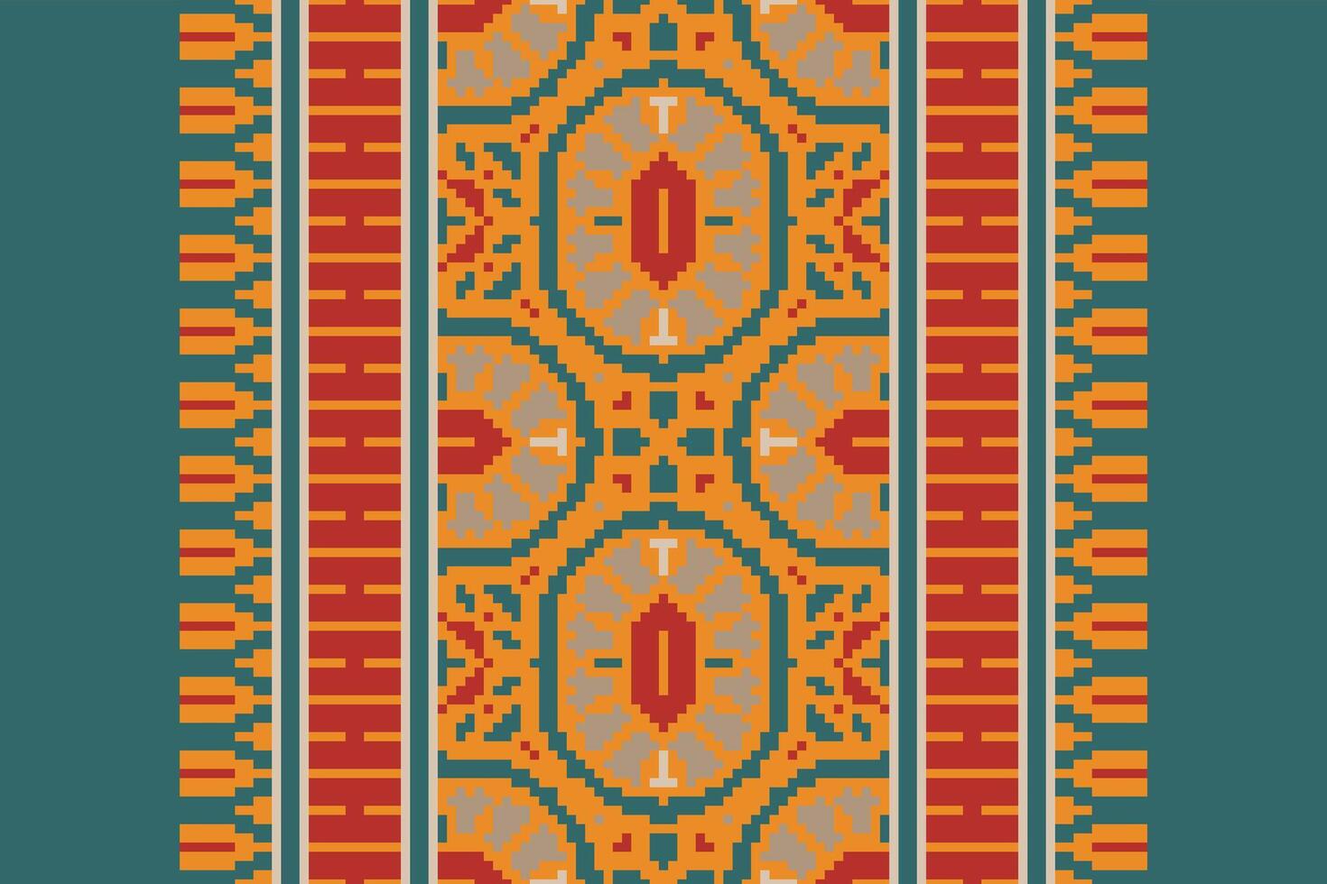 Patchwork pattern Seamless Bandana print silk Motif embroidery, Pixel Ikat embroidery Design for Print border embroidery ancient egypt vector