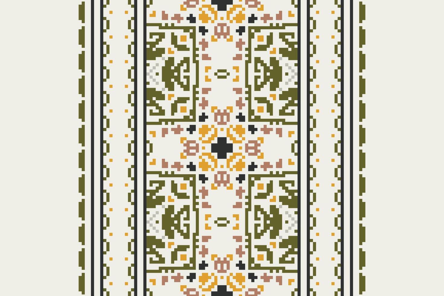 Patchwork pattern Seamless Mughal architecture Motif embroidery, Pixel Ikat embroidery Design for Print tapestry floral kimono repeat pattern lacing spanish motif vector