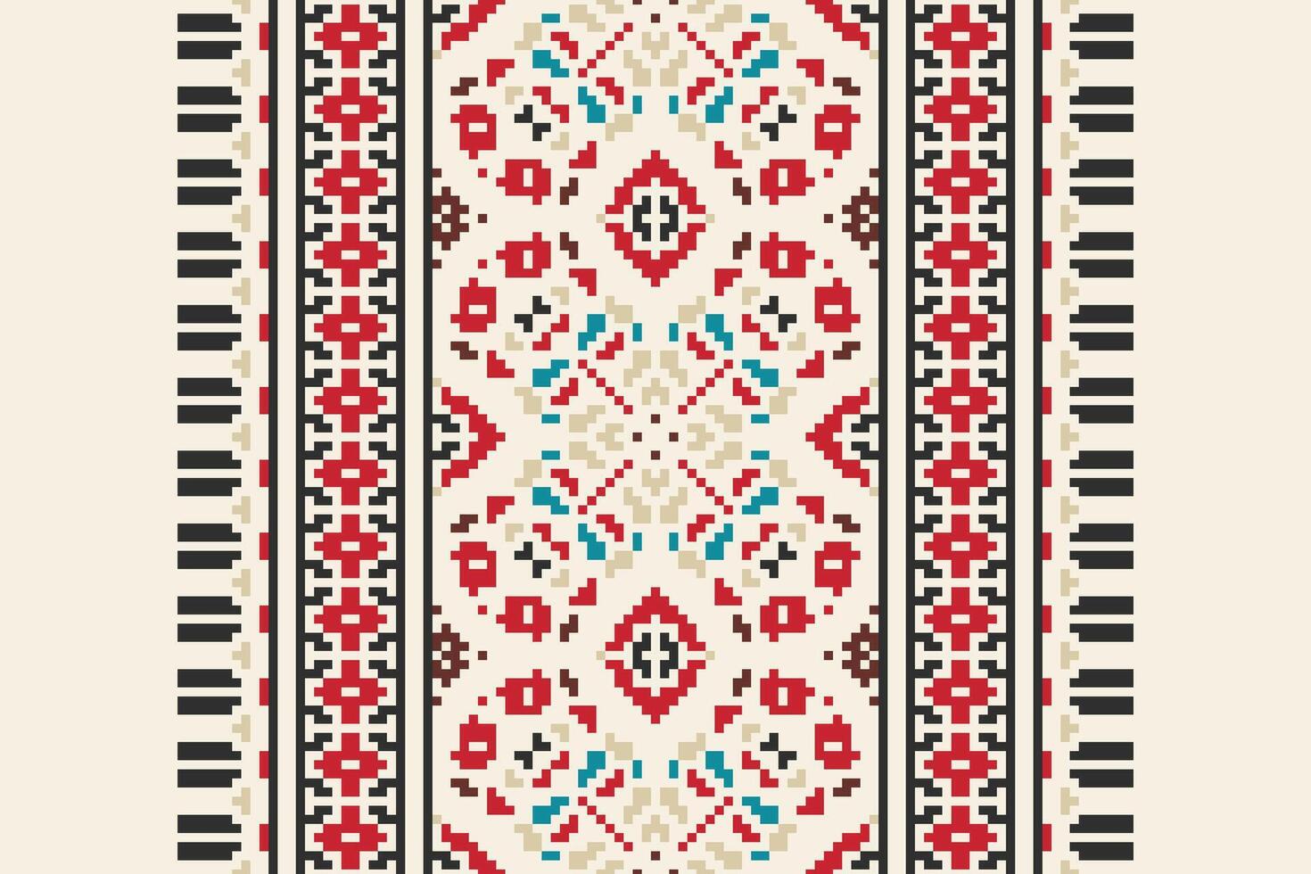 Baroque pattern Seamless Bandana print silk Motif embroidery, Pixel Ikat embroidery Design for Print pattern vintage flower folk navajo patchwork pattern vector