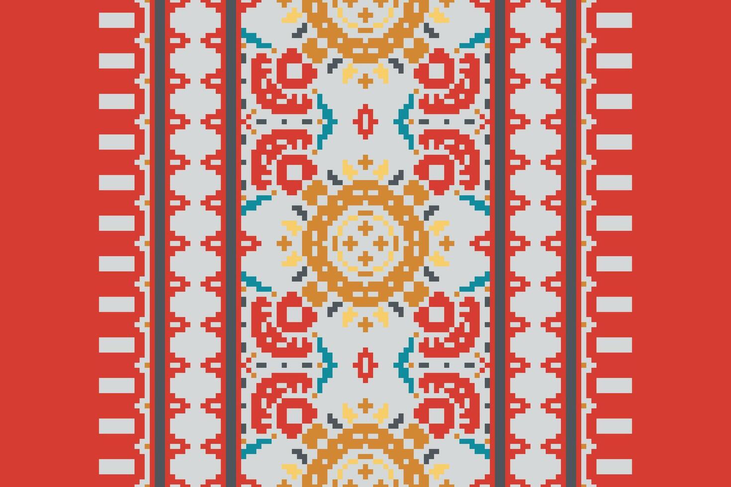 Baroque pattern Seamless Mughal architecture Motif embroidery, Pixel Ikat embroidery Design for Print pattern vintage flower folk navajo patchwork pattern vector