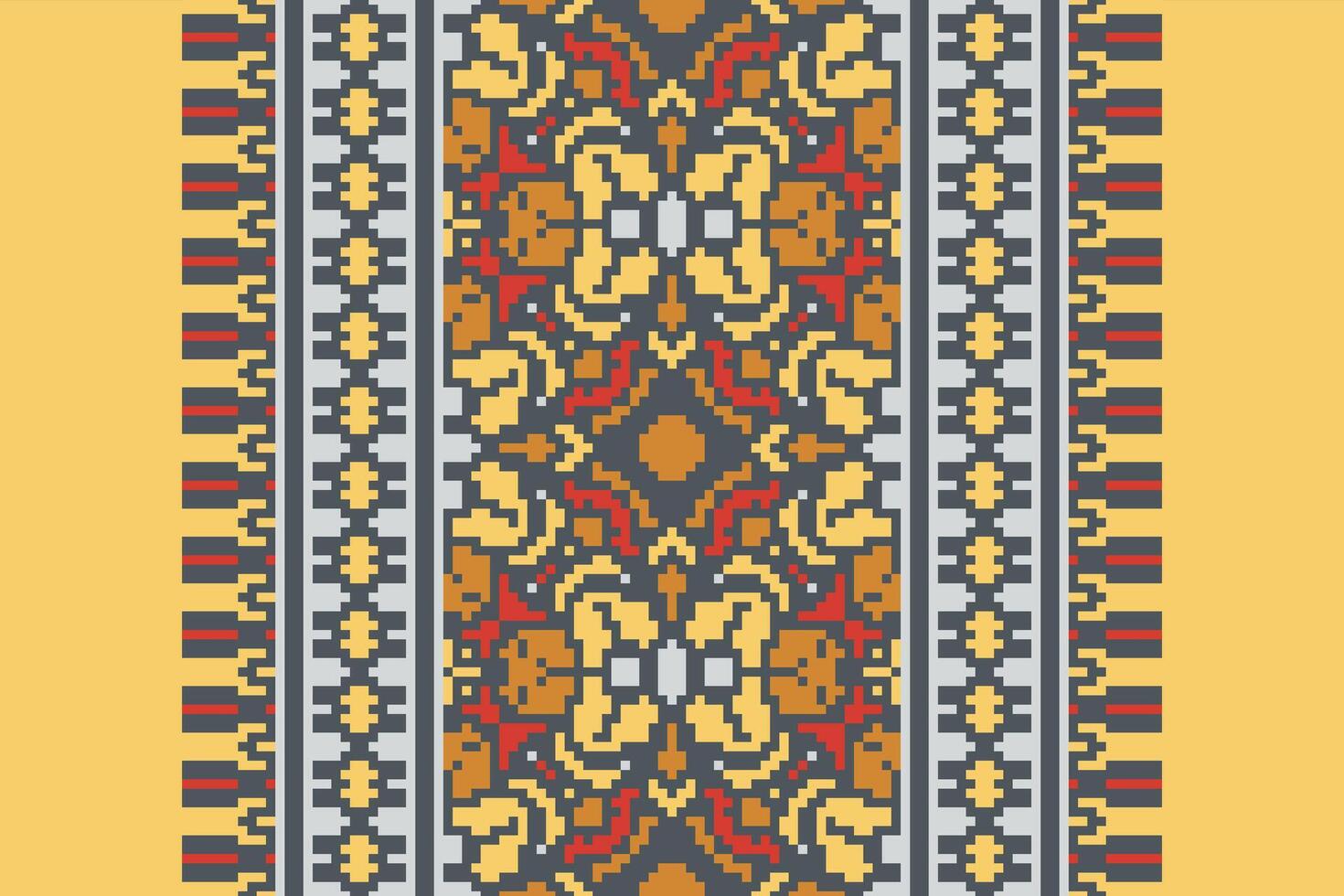 Baroque pattern Seamless Mughal architecture Motif embroidery, Pixel Ikat embroidery Design for Print figure tribal ink on cloth patola sari vector