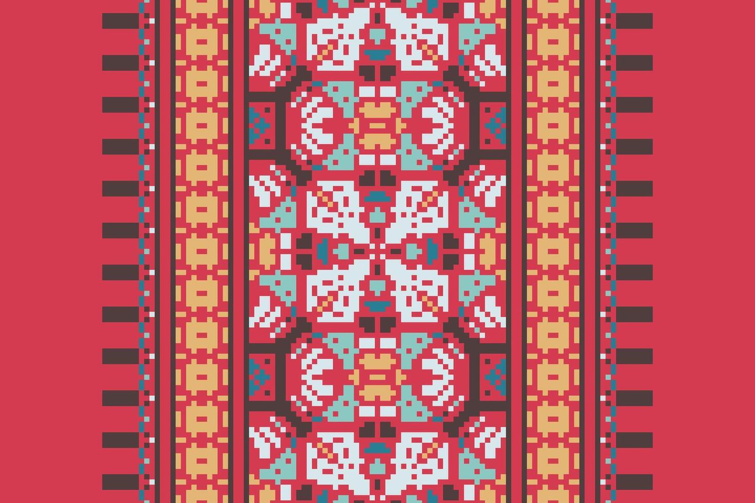 Baroque pattern Seamless Scandinavian pattern Motif embroidery, Pixel Ikat embroidery Design for Print pattern vintage flower folk navajo patchwork pattern vector