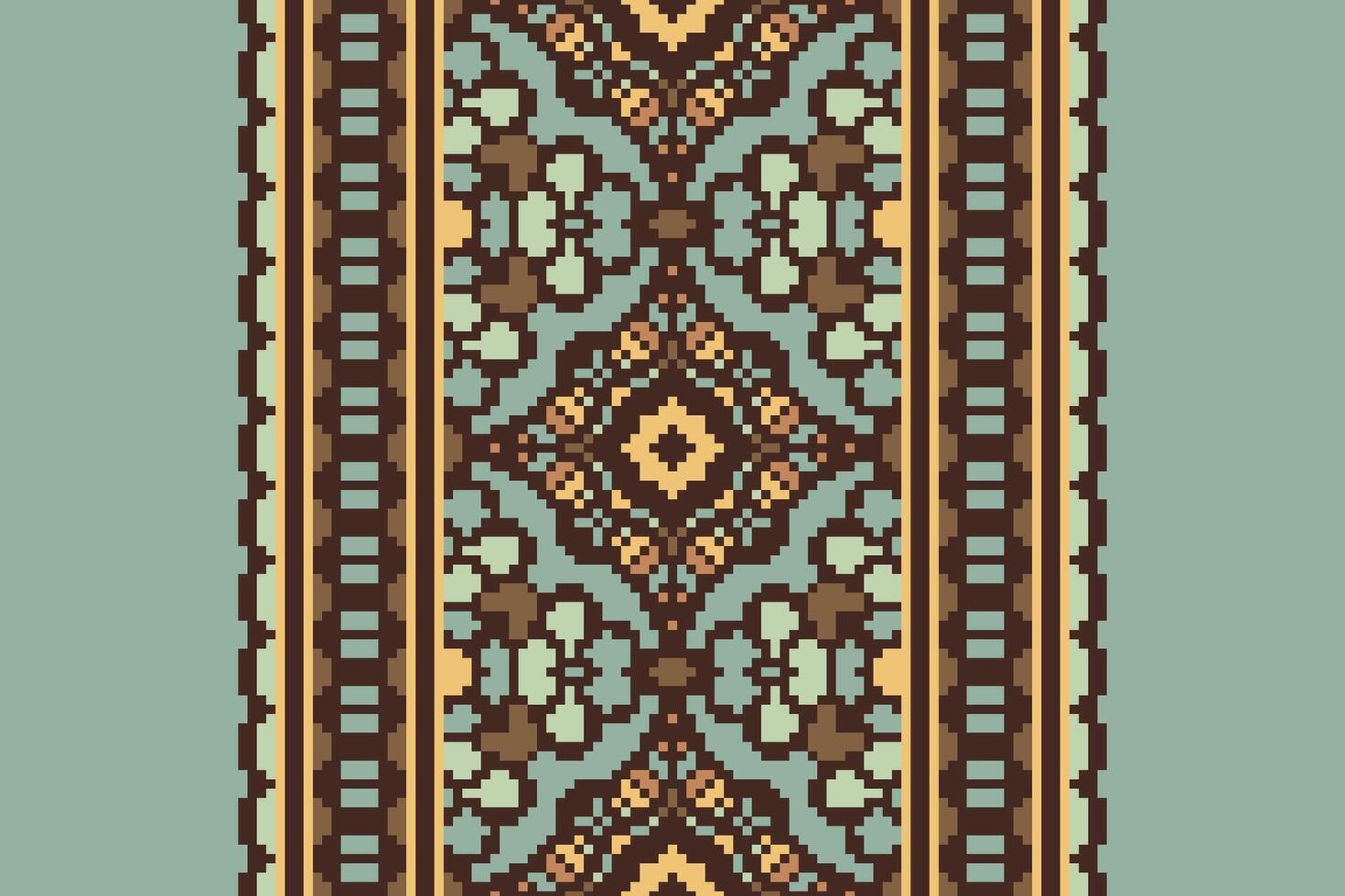 Dupatta pattern Seamless Native American, Motif embroidery, Pixel Ikat embroidery Design for Print tapestry floral kimono repeat pattern lacing spanish motif vector