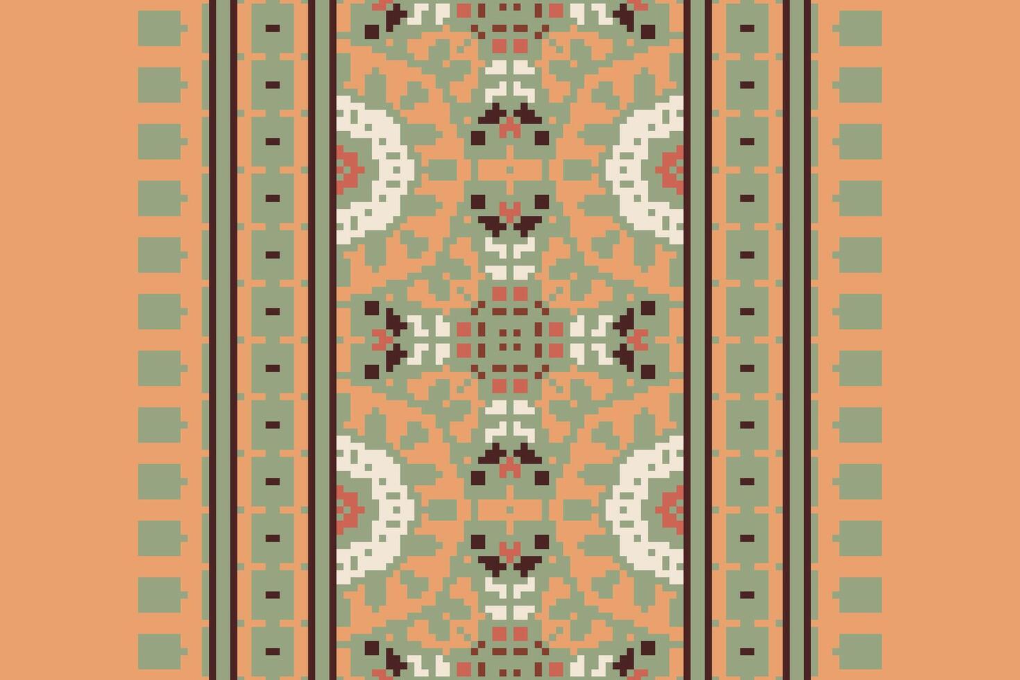 Dupatta pattern Seamless Bandana print silk Motif embroidery, Pixel Ikat embroidery Design for Print endless arabesque cloth dupatta shawl bandana print silk kurta men vector