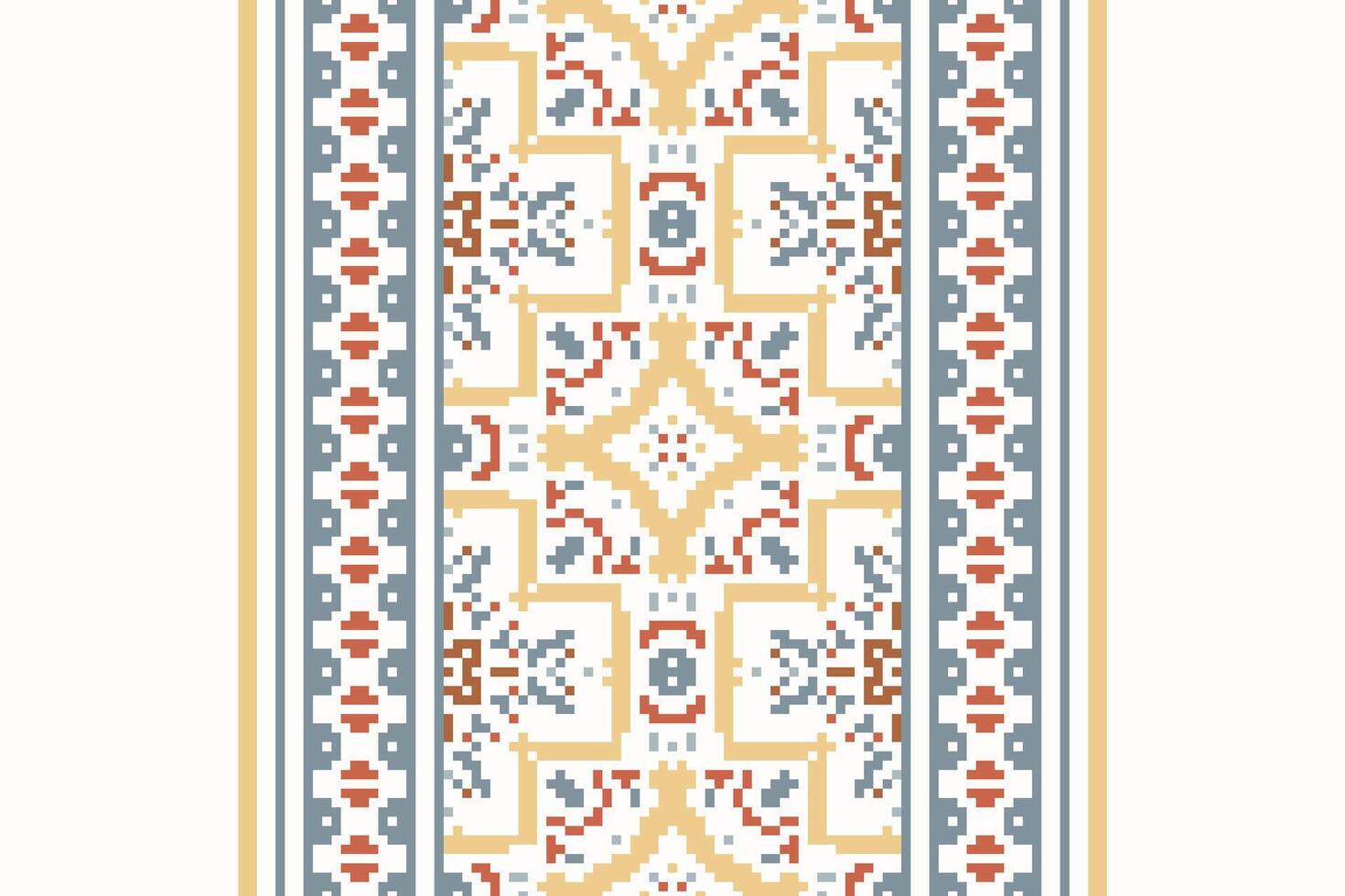 Dupatta pattern Seamless Bandana print silk Motif embroidery, Pixel Ikat embroidery Design for Print tapestry floral kimono repeat pattern lacing spanish motif vector