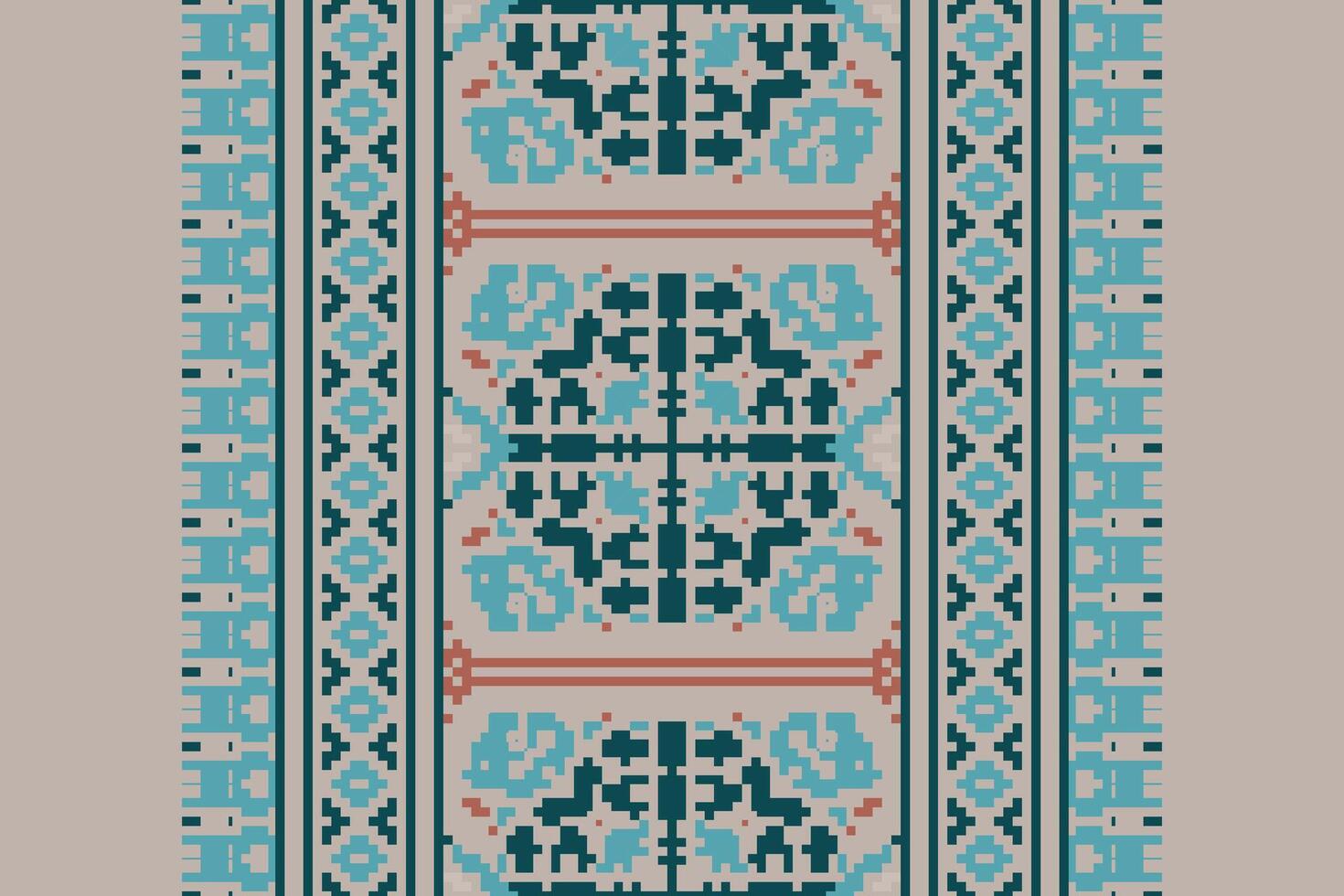 Dupatta pattern Seamless Bandana print silk Motif embroidery, Pixel Ikat embroidery Design for Print border embroidery ancient egypt vector