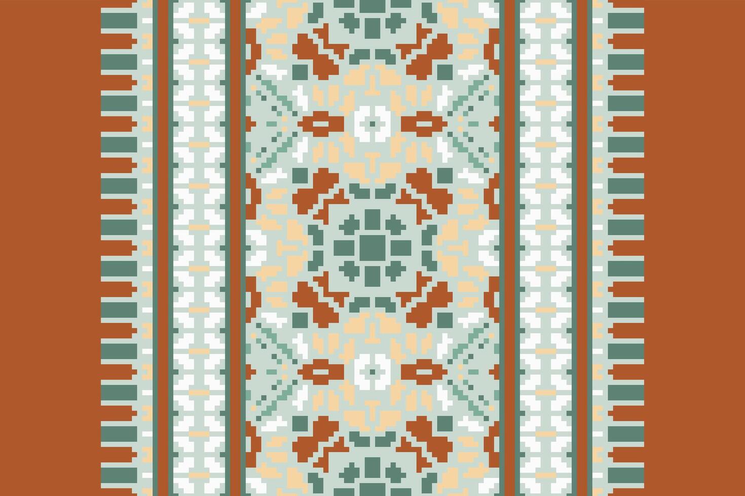 Dupatta pattern Seamless Mughal architecture Motif embroidery, Pixel Ikat embroidery Design for Print figure tribal ink on cloth patola sari vector