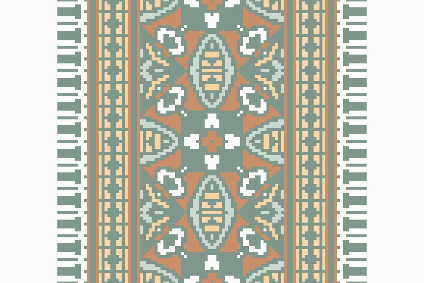 Dupatta pattern Seamless Mughal architecture Motif embroidery, Pixel Ikat embroidery Design for Print pattern vintage flower folk navajo patchwork pattern vector