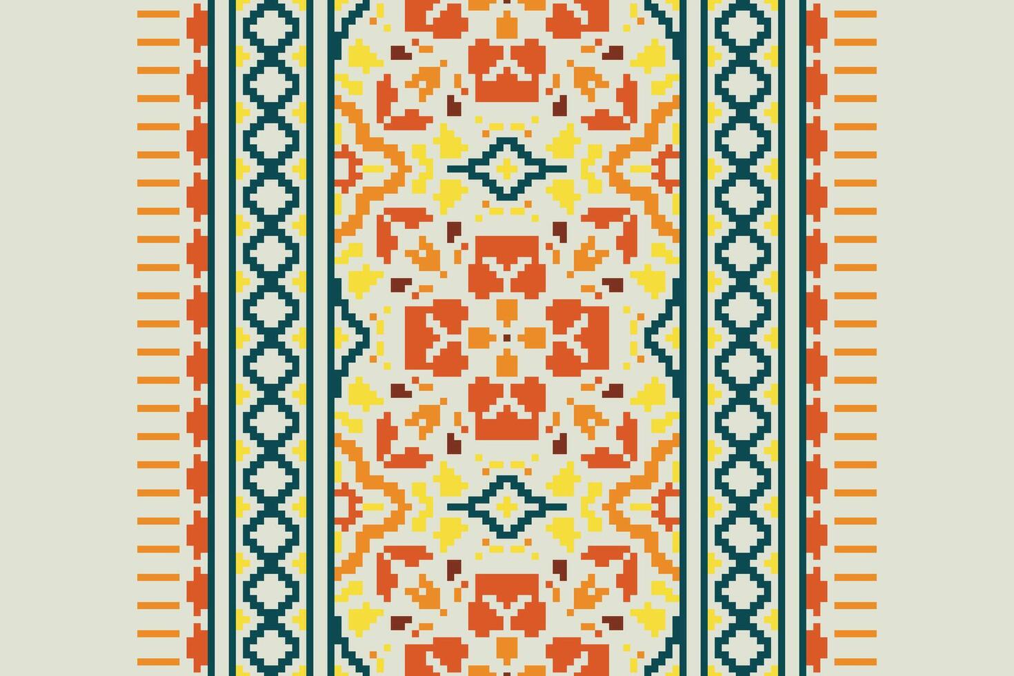Ancient patterns Seamless Bandana print silk Motif embroidery, Pixel Ikat embroidery Design for Print scandinavian pattern saree ethnic nativity gypsy pattern vector