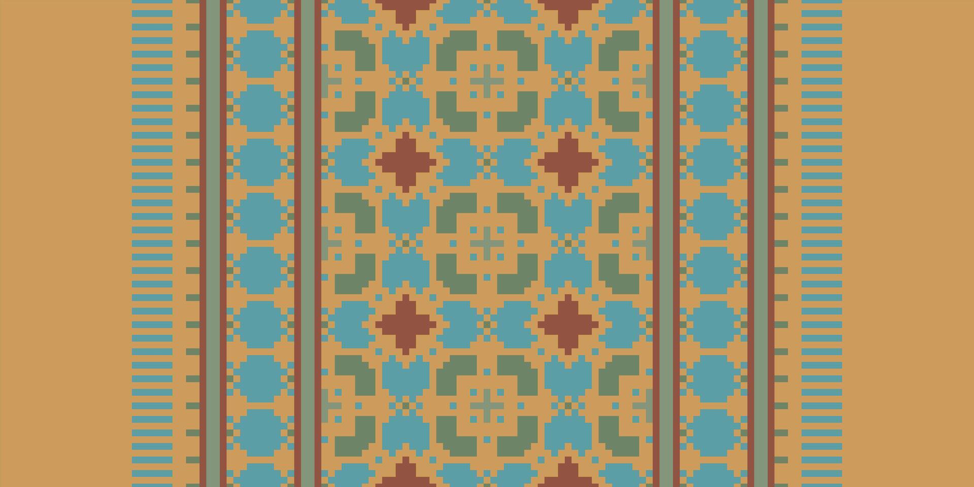 Navajo pattern Seamless Mughal architecture Motif embroidery, Pixel Ikat embroidery Design for Print pattern vintage flower folk navajo patchwork pattern vector