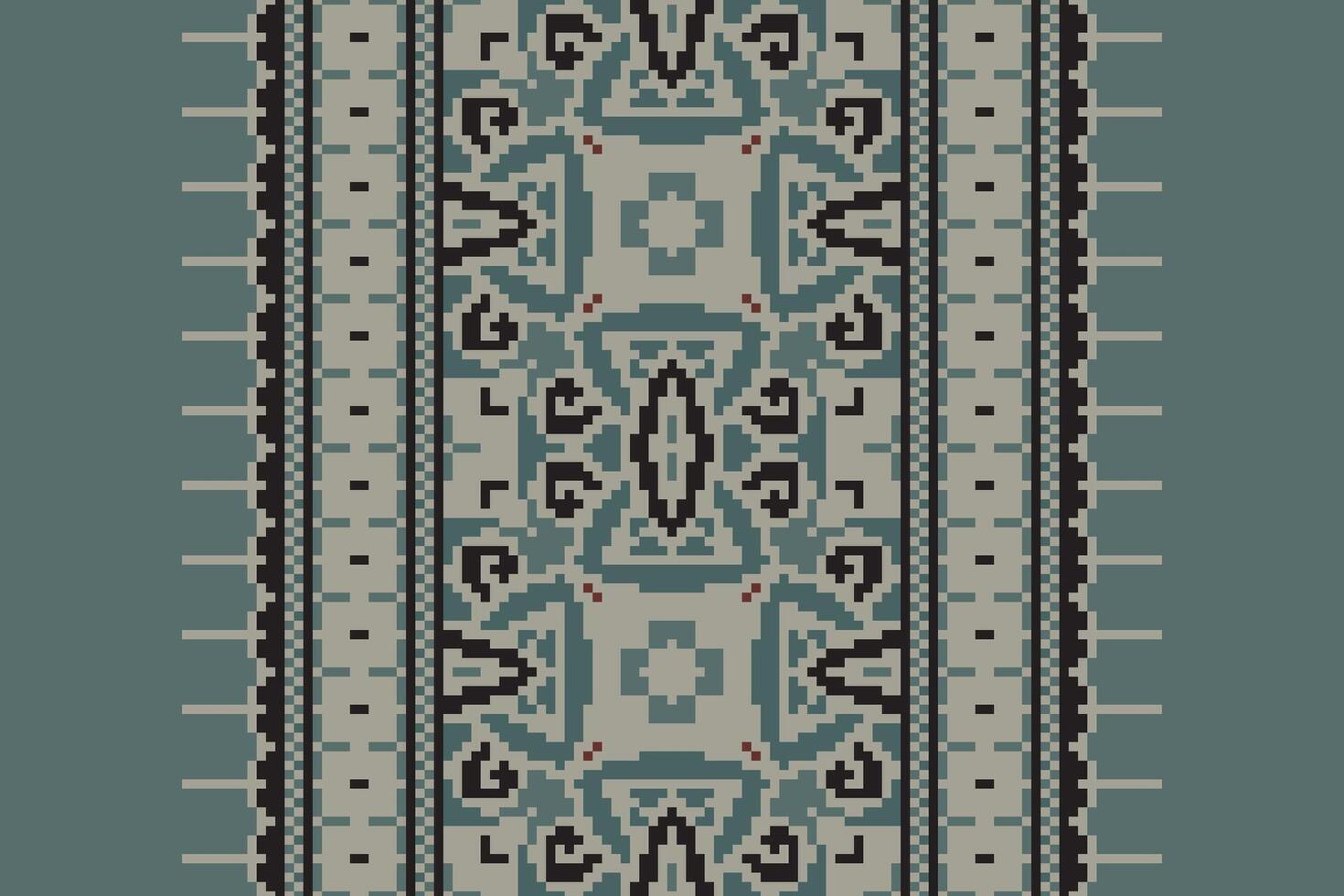 Bukhara pattern Seamless Bandana print silk Motif embroidery, Pixel Ikat embroidery Design for Print Texture fabric saree sari carpet. kurta patola saree vector