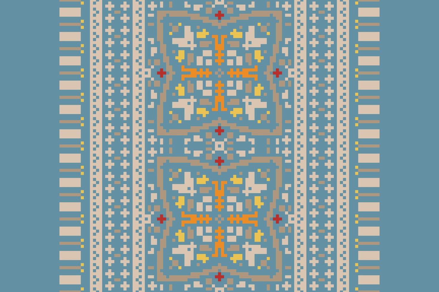 Bukhara pattern Seamless Native American, Motif embroidery, Pixel Ikat embroidery Design for Print tapestry floral kimono repeat pattern lacing spanish motif vector