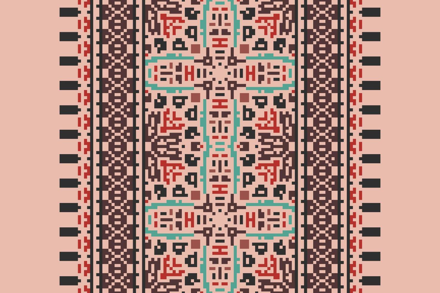 Bukhara pattern Seamless Bandana print silk Motif embroidery, Pixel Ikat embroidery Design for Print tapestry floral kimono repeat pattern lacing spanish motif vector