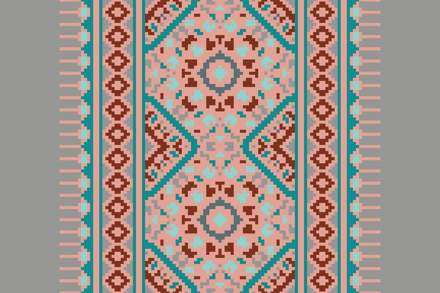 Bukhara pattern Seamless Mughal architecture Motif embroidery, Pixel Ikat embroidery Design for Print Texture fabric saree sari carpet. kurta patola saree vector
