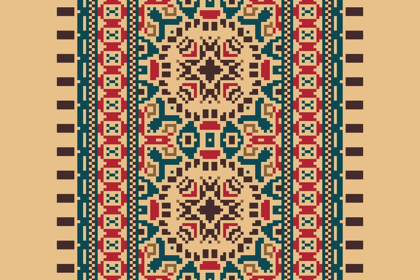 Bukhara pattern Seamless Scandinavian pattern Motif embroidery, Pixel Ikat embroidery Design for Print Texture fabric saree sari carpet. kurta patola saree vector