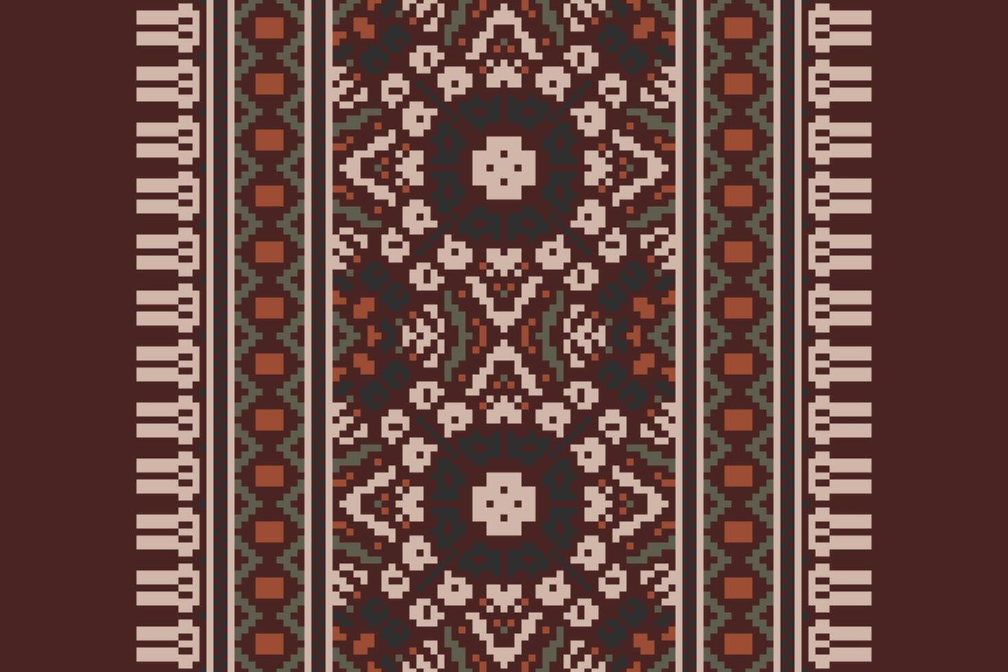 Bukhara pattern Seamless Mughal architecture Motif embroidery, Pixel Ikat embroidery Design for Print tapestry floral kimono repeat pattern lacing spanish motif vector