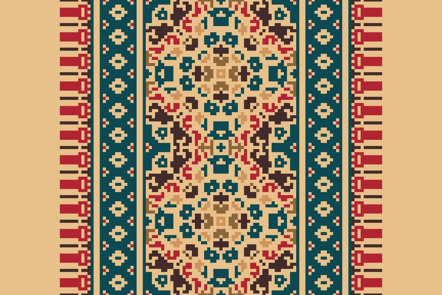 Bukhara pattern Seamless Mughal architecture Motif embroidery, Pixel Ikat embroidery Design for Print vector