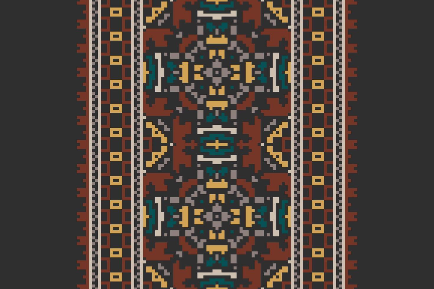 Fashion pattern Seamless Mughal architecture Motif embroidery, Pixel Ikat embroidery Design for Print pattern vintage flower folk navajo patchwork pattern vector